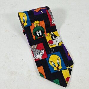 Looney Tunes Novelty Tie Necktie Bugs Tweety Daffy Marvin Sylvester & more 1994